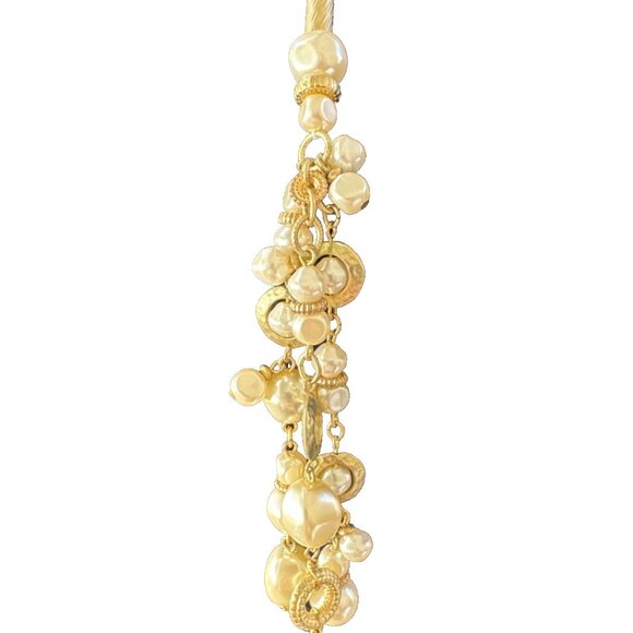 Chicos Pearl Cluster Pendant Gold Tone 17" Long Statement Necklace NEW - Picture 3 of 16